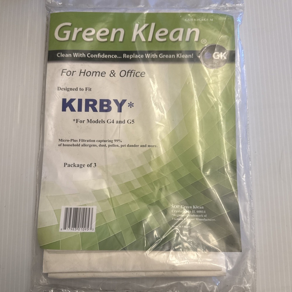 6 KIRBY COMPATIBLE VACUUM BAGS G4 G5 MICRO-PLUS FILTRATION GREEN KLEAN